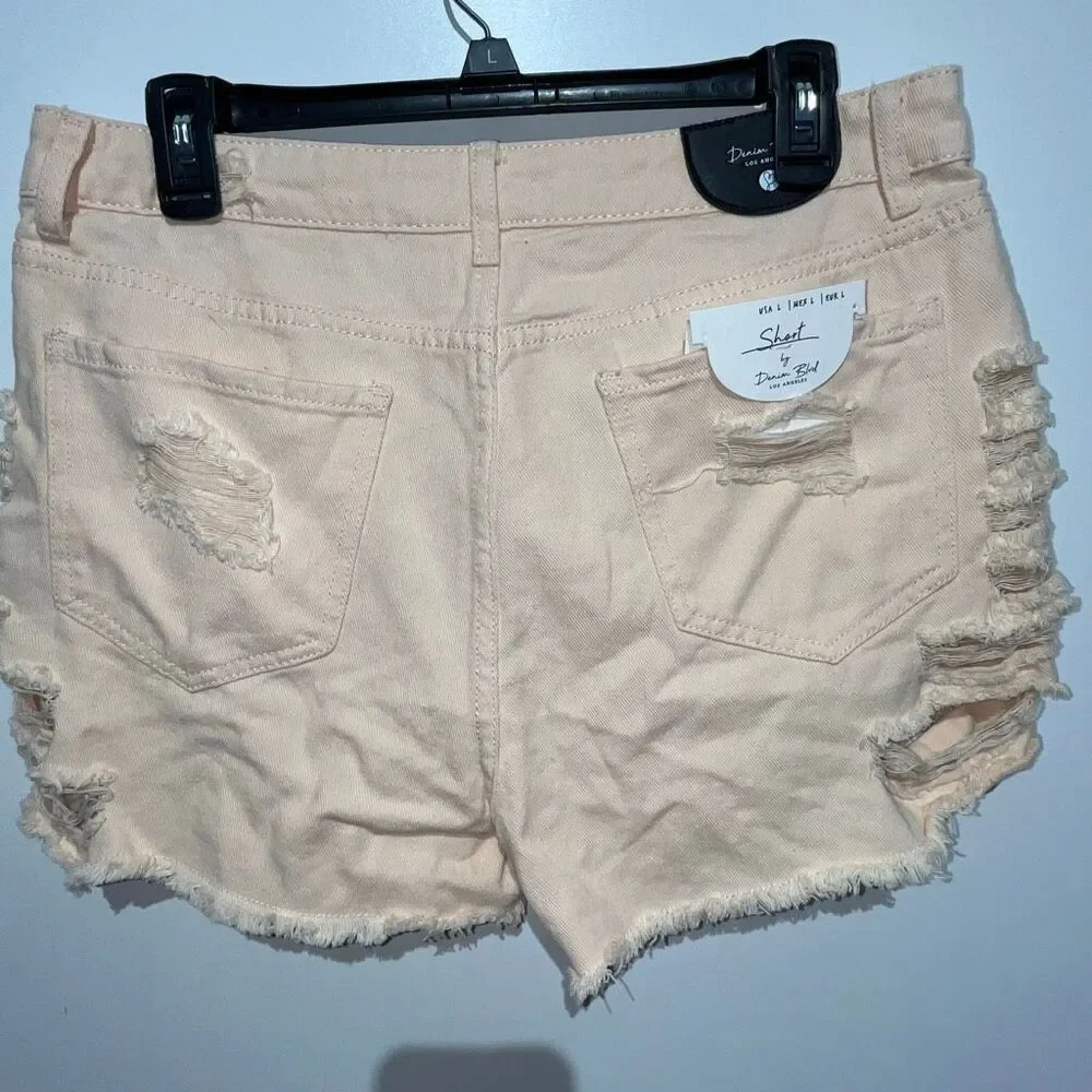 Denim Blvd Los Angeles Womens Light Pink Distressed Frayed Jean Shorts Large NWT